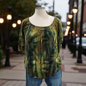Boho Tie Dye Peasant Top Free Size Sakkas Green Blouse Festival Oversized